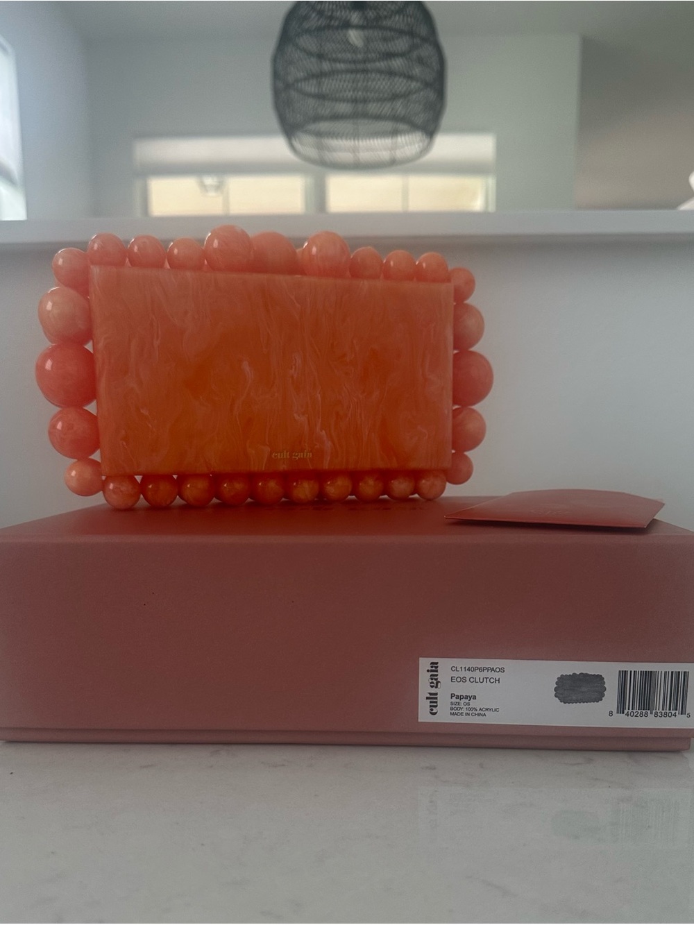 Cult Gaia Marbled Resin Bead Clutch in Papaya - Picture 2 of 11